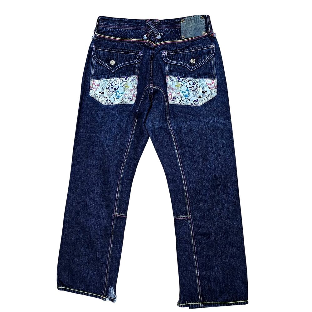 Artful Dodger Jeans, Skull Design, Colored Stitching, Streetwear, Y2K Sz 34